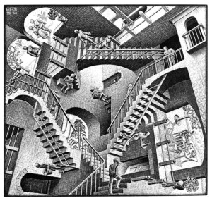 relativity poster by M. C. Escher